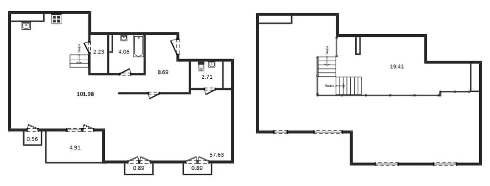 Планировка: 1-комн., 102 м²