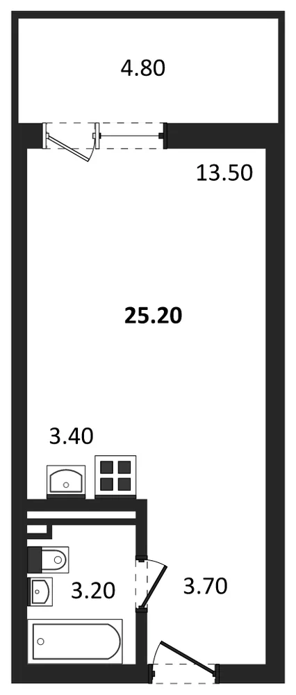 Планировка: Студия, 25,2 м²