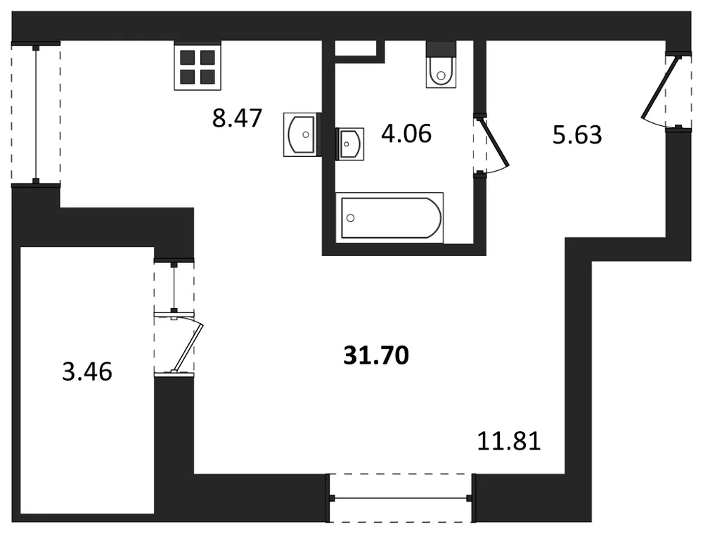 Планировка: Студия, 31,7 м²