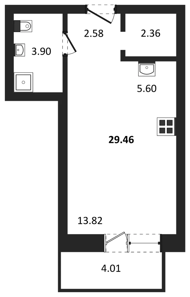 Планировка: Студия, 29,5 м²