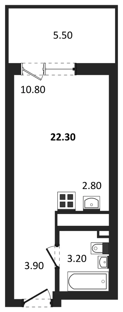 Планировка: Студия, 22,3 м²