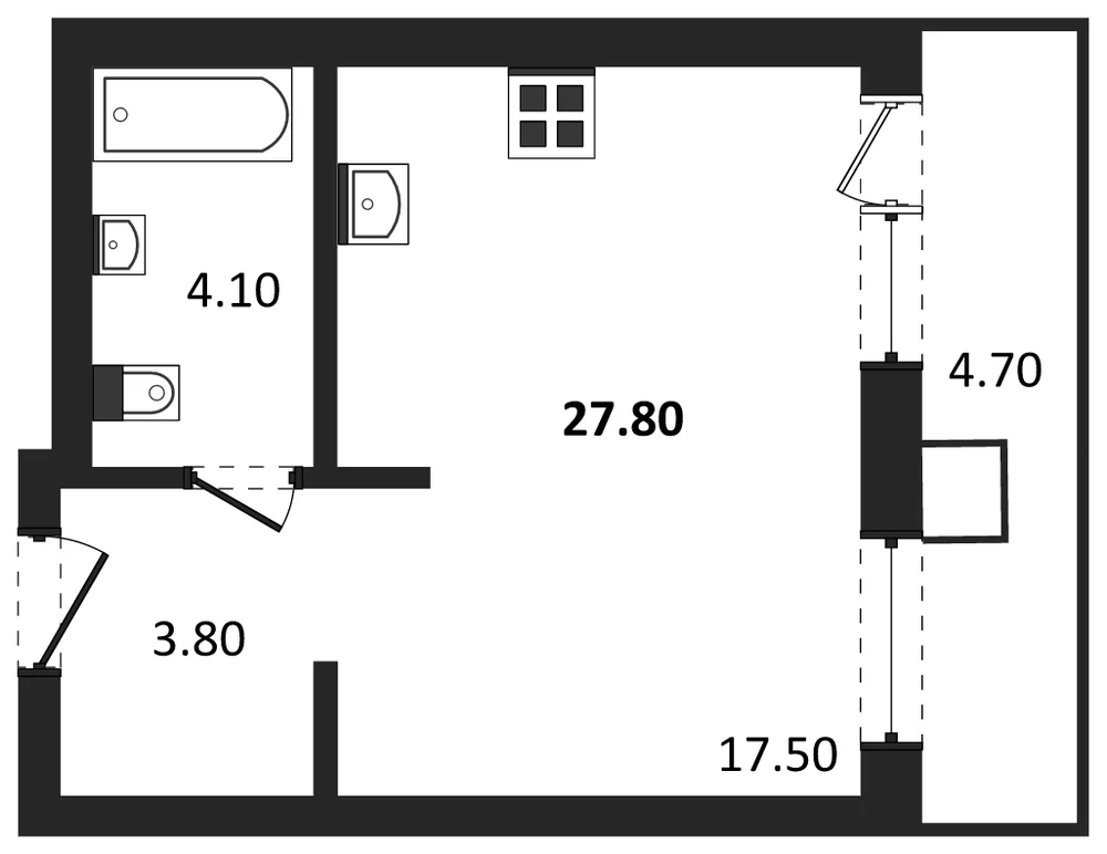 Планировка: Студия, 27,8 м²