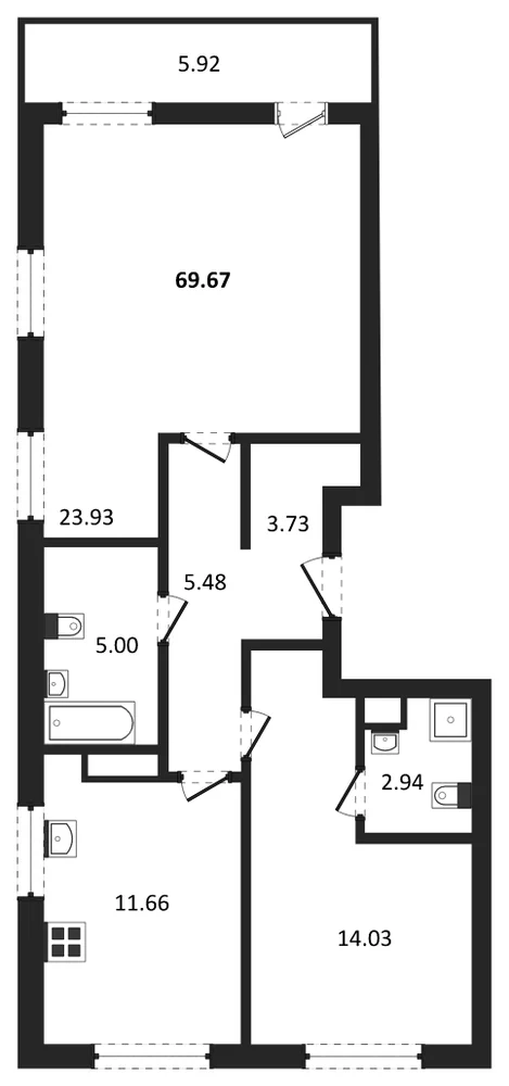 Планировка: 2-комн., 68,4 м²