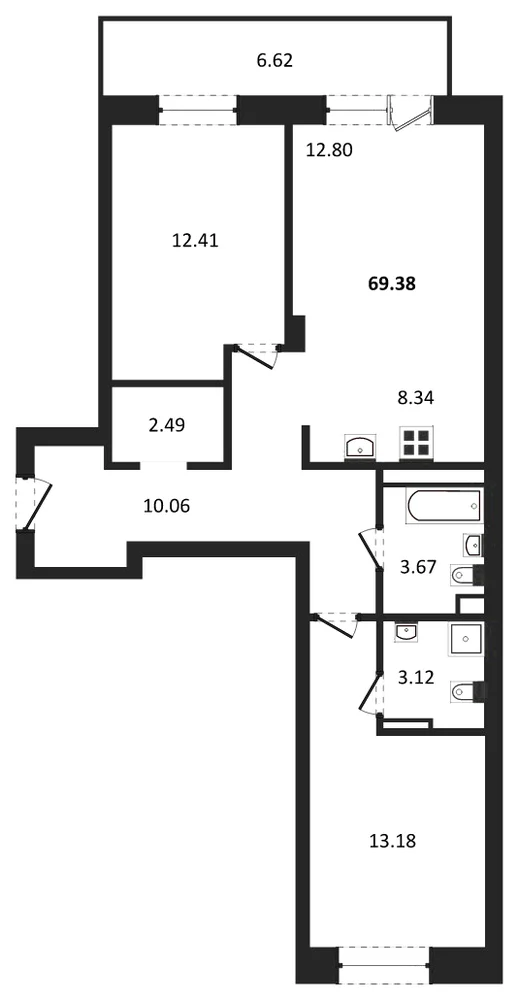 Планировка: 2-комн., 69,4 м²