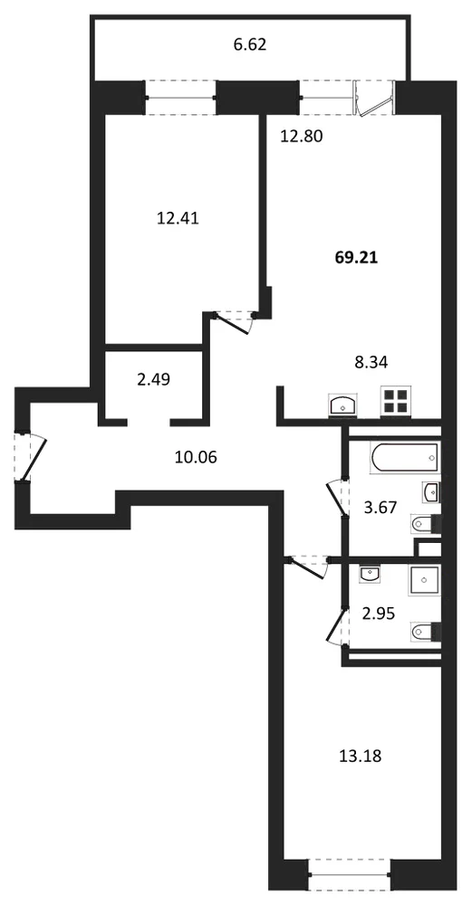 Планировка: 2-комн., 69,2 м²