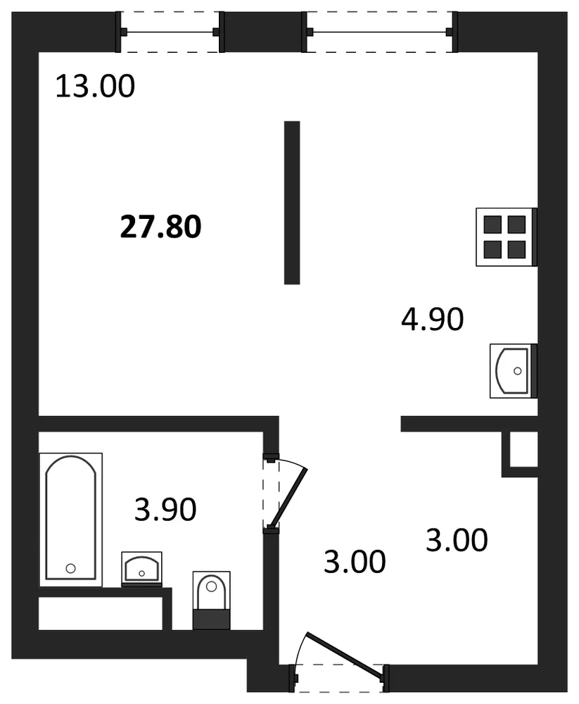 Планировка: Студия, 27,8 м²