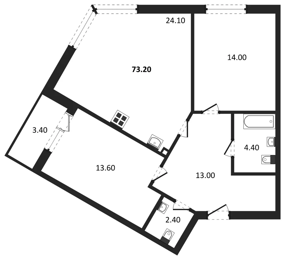 Планировка: 2-комн., 72,7 м²