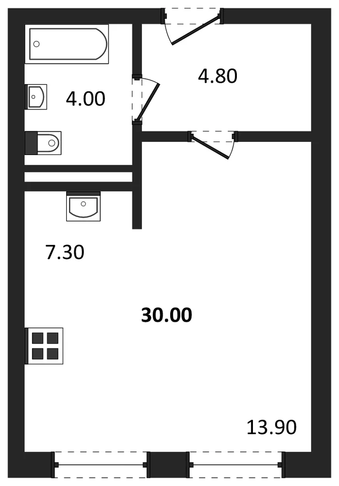 Планировка: Студия, 30 м²