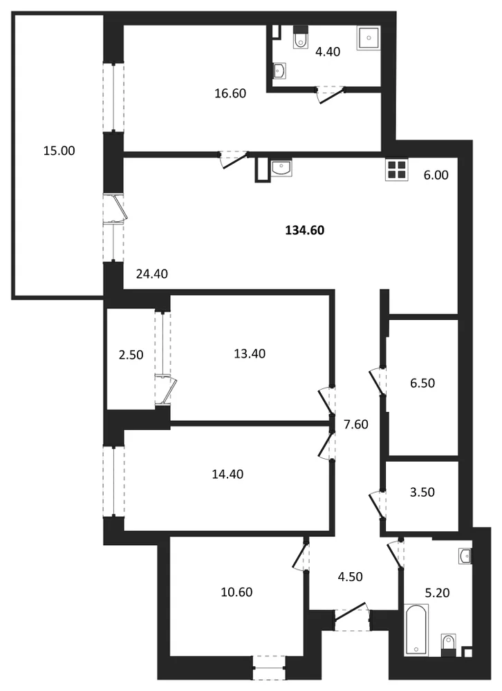 Планировка: 4-комн., 134,6 м²