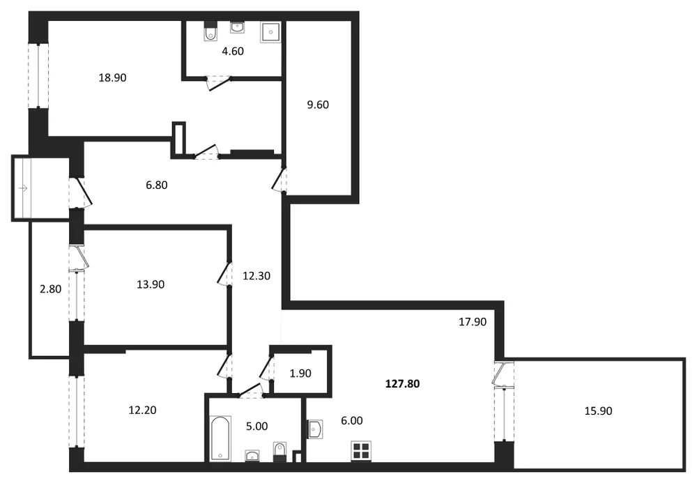 Планировка: 3-комн., 127,8 м²