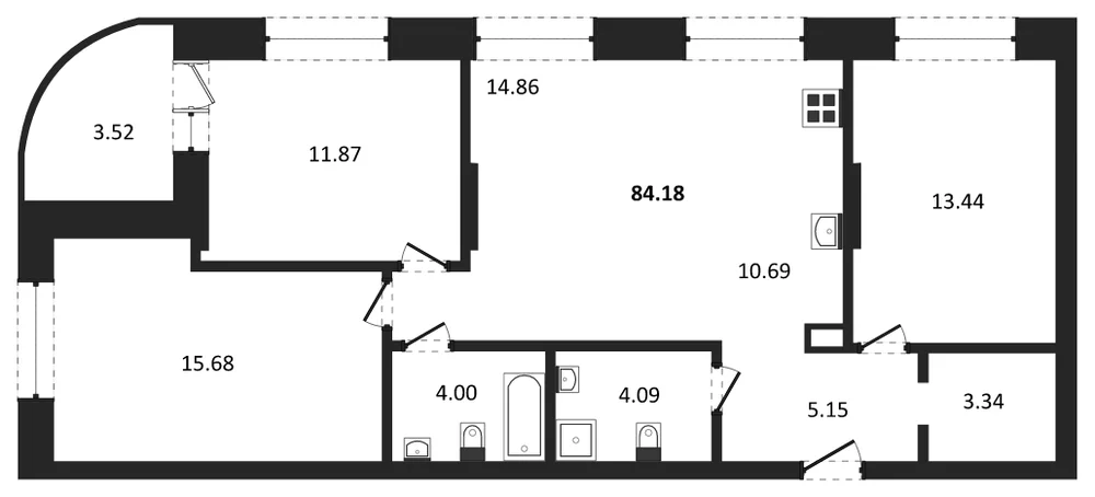 Планировка: 3-комн., 84,2 м²