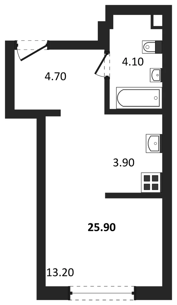 Планировка: Студия, 25,9 м²