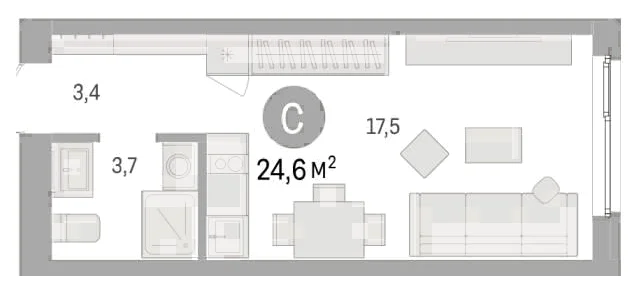 Планировка: Студия, 24,6 м²