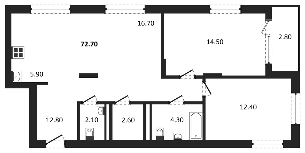 Планировка: 2-комн., 72,7 м²