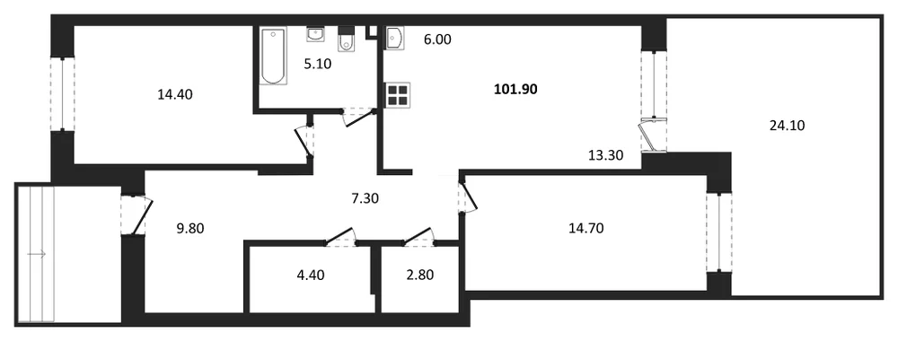 Планировка: 2-комн., 101,9 м²