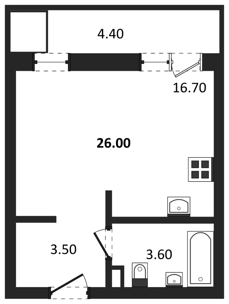 Планировка: Студия, 26 м²