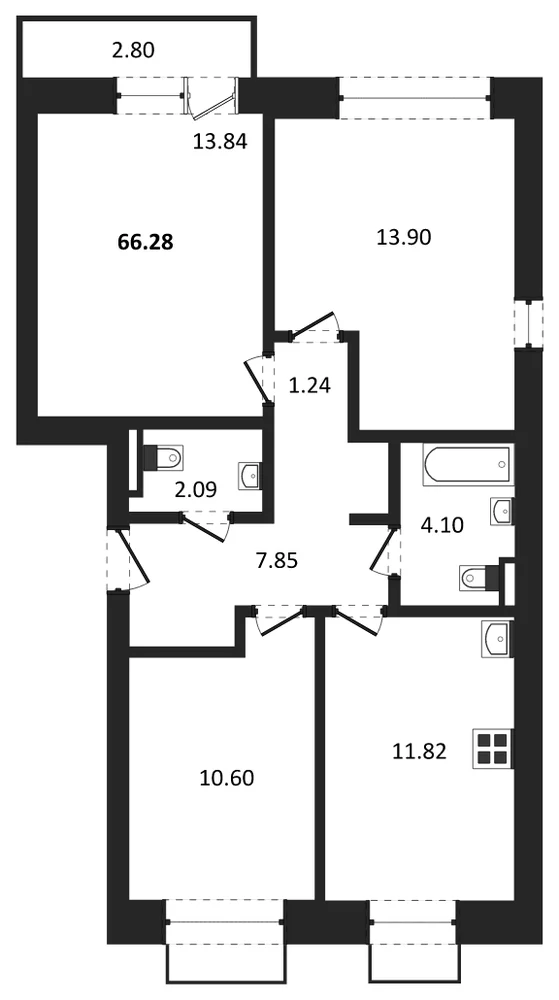 Планировка: 3-комн., 66,3 м²