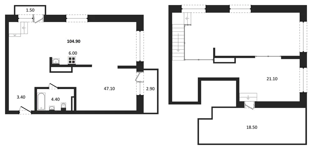 Планировка: 1-комн., 104,9 м²