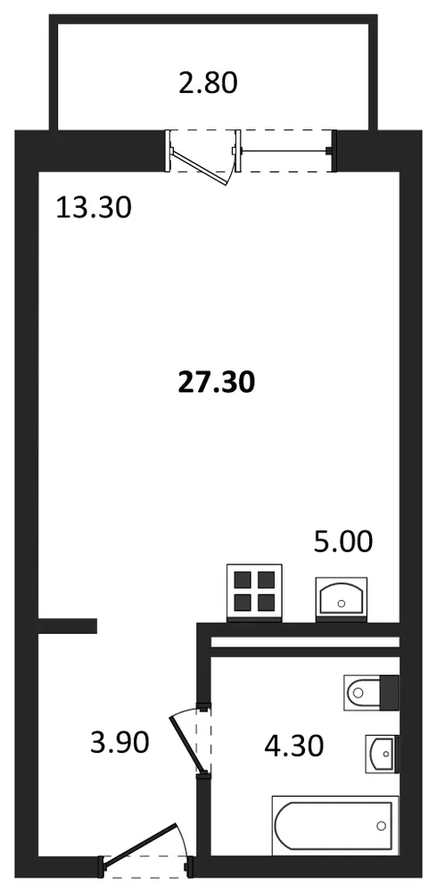 Планировка: Студия, 27,3 м²