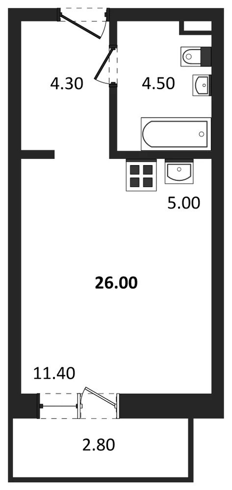 Планировка: Студия, 26 м²