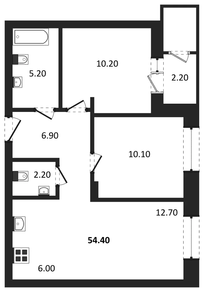 Планировка: 2-комн., 52,7 м²