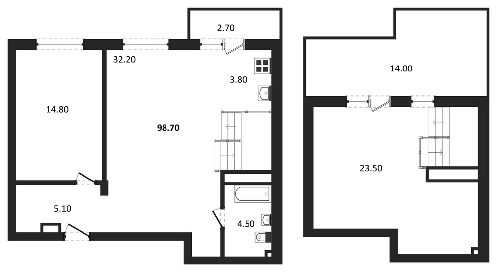 Планировка: 2-комн., 97,6 м²