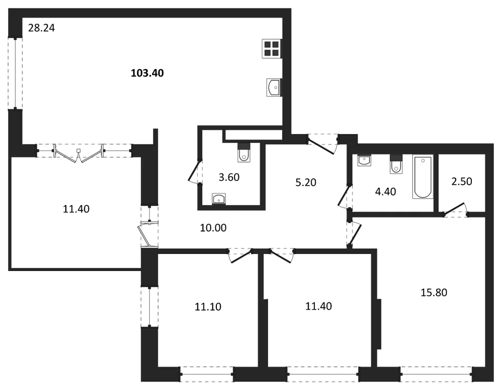 Планировка: 3-комн., 103,4 м²