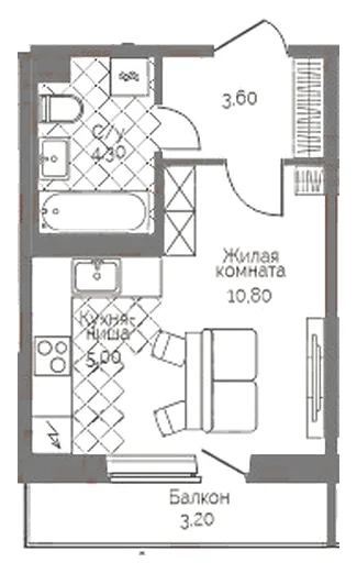 Планировка: Студия, 24,7 м²