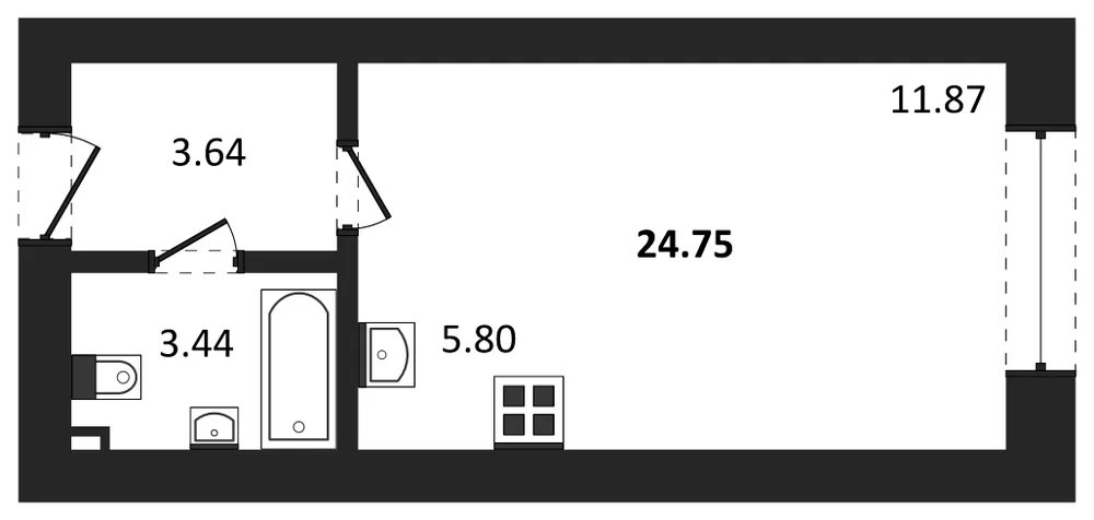 Планировка: Студия, 24,8 м²