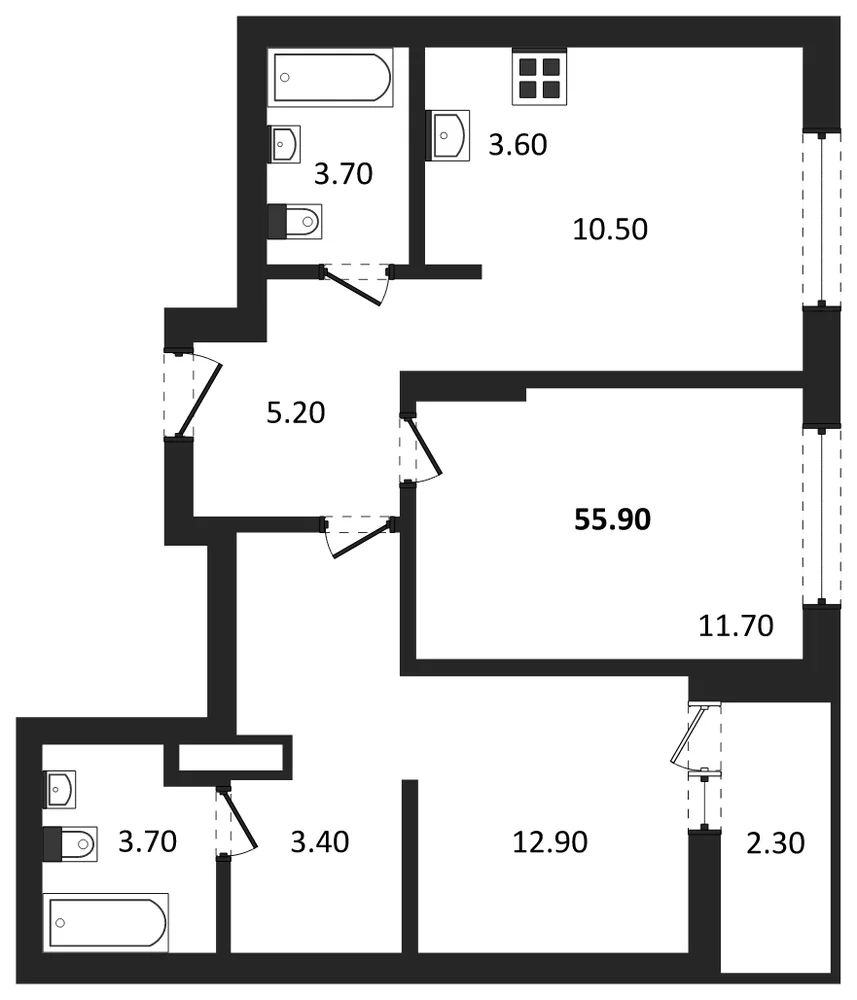 Планировка: 2-комн., 55,9 м²