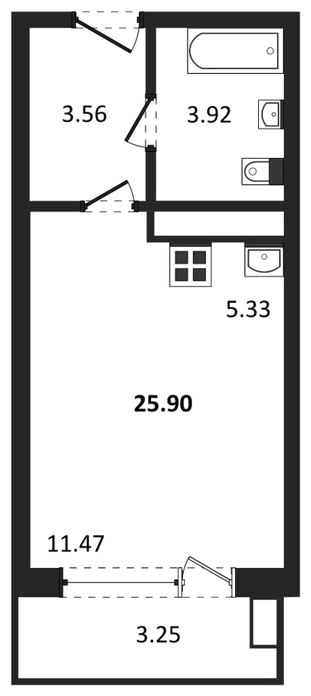 Планировка: Студия, 25,9 м²