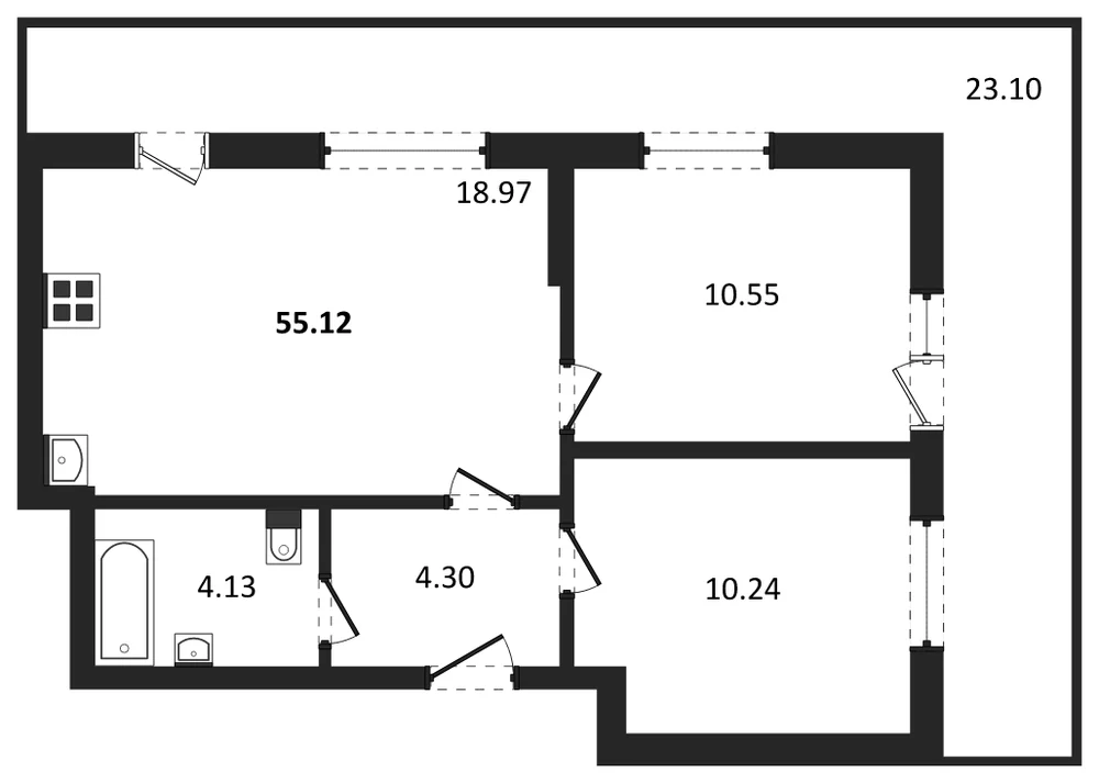 Планировка: 2-комн., 64,3 м²