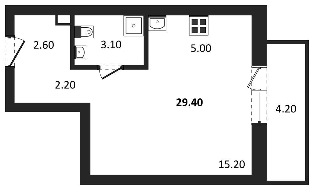 Планировка: Студия, 29,4 м²