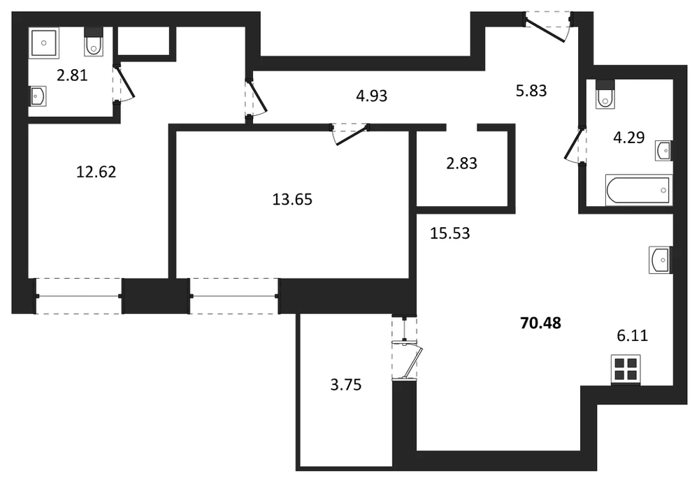 Планировка: 2-комн., 70,5 м²