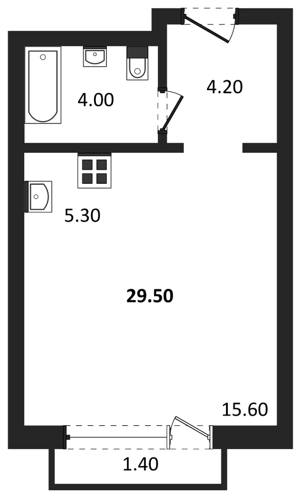 Планировка: Студия, 29,5 м²