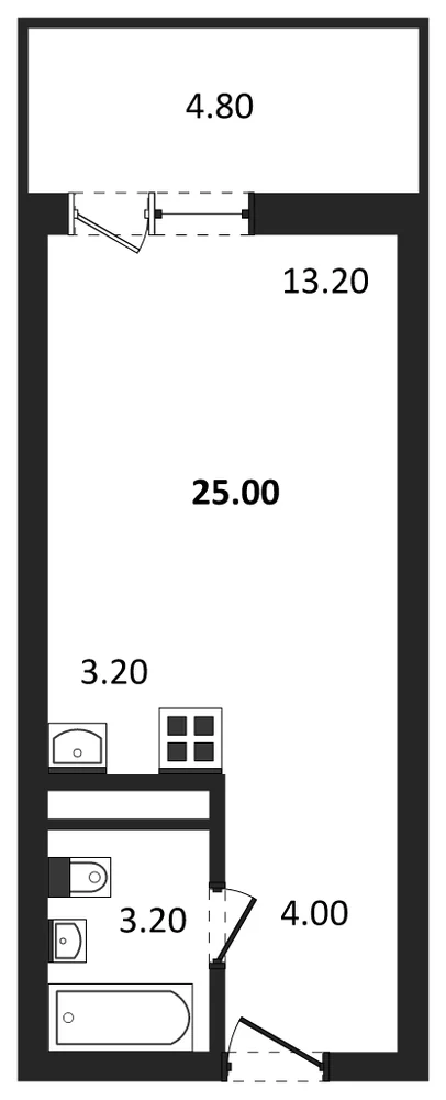 Планировка: Студия, 25 м²