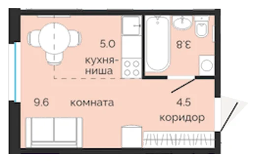 Планировка: Студия, 22,9 м²
