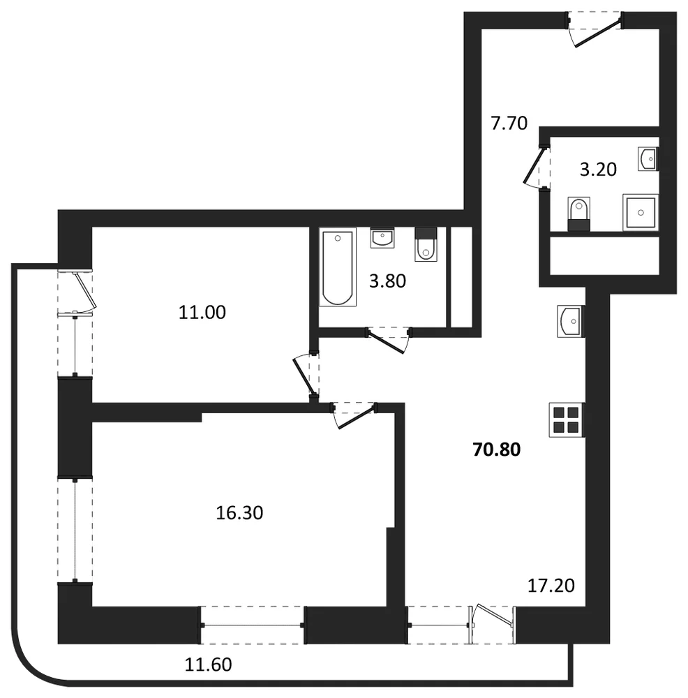 Планировка: 2-комн., 62,7 м²