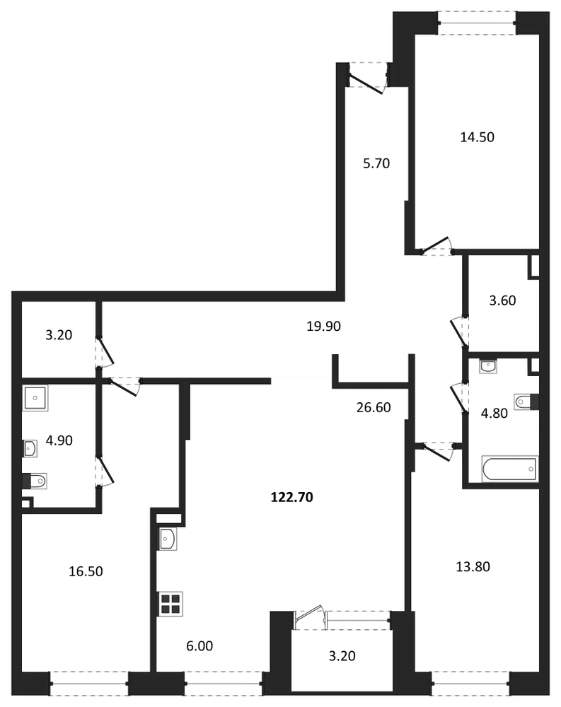 Планировка: 3-комн., 122,7 м²