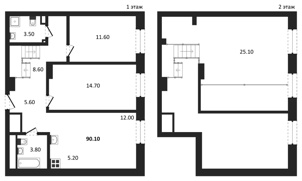 Планировка: 3-комн., 90 м²