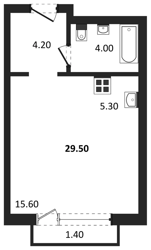Планировка: Студия, 29,5 м²