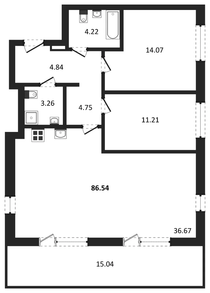 Планировка: 2-комн., 86,3 м²