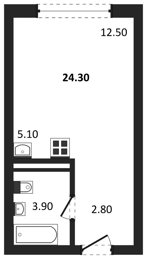 Планировка: Студия, 24,3 м²