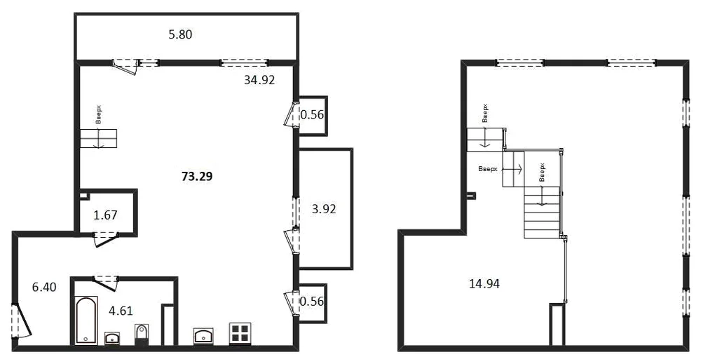 Планировка: 1-комн., 73,3 м²