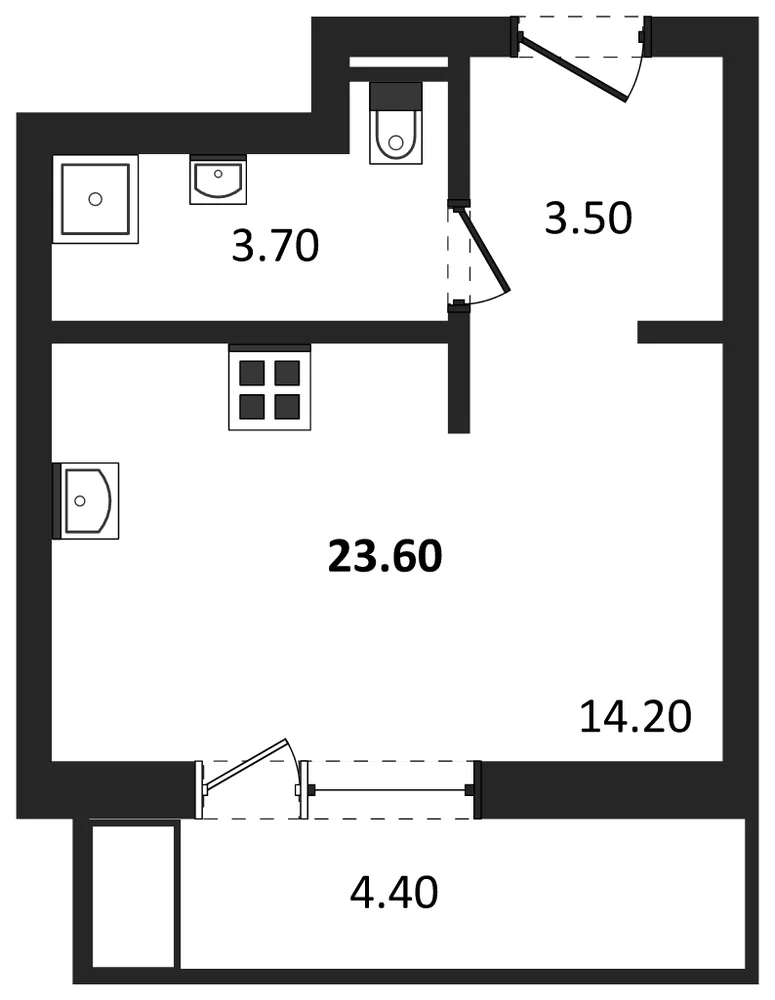 Планировка: Студия, 23,6 м²