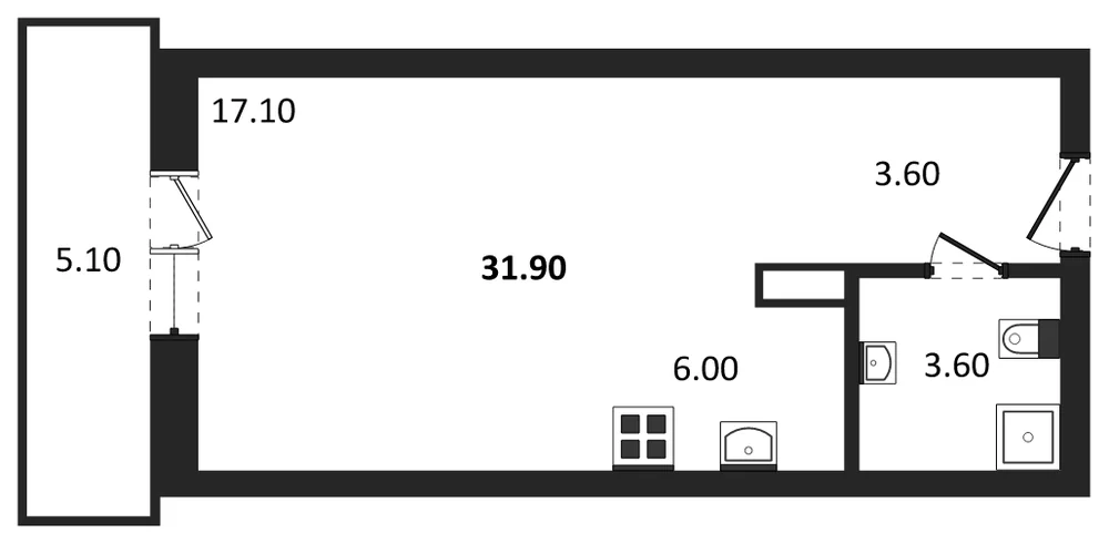 Планировка: Студия, 31,9 м²