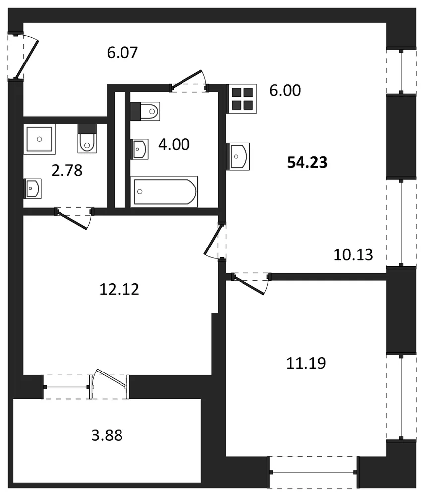 Планировка: 2-комн., 54,2 м²