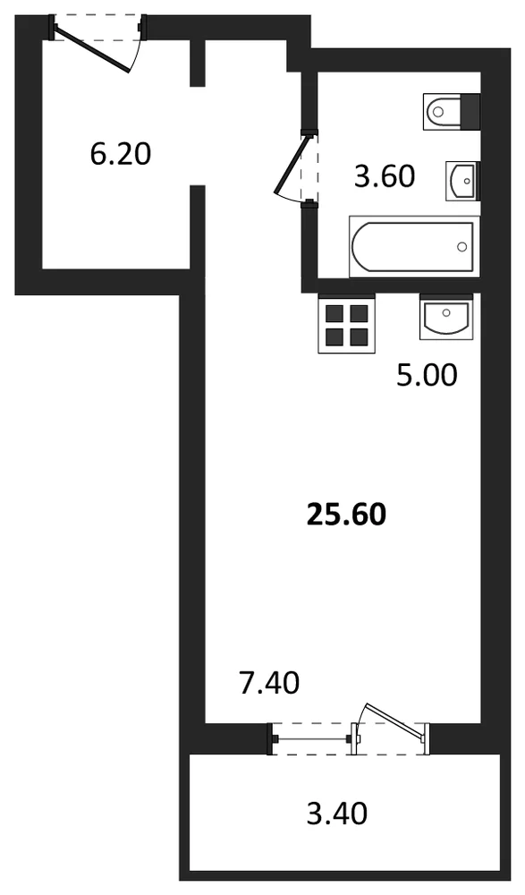 Планировка: Студия, 25,6 м²