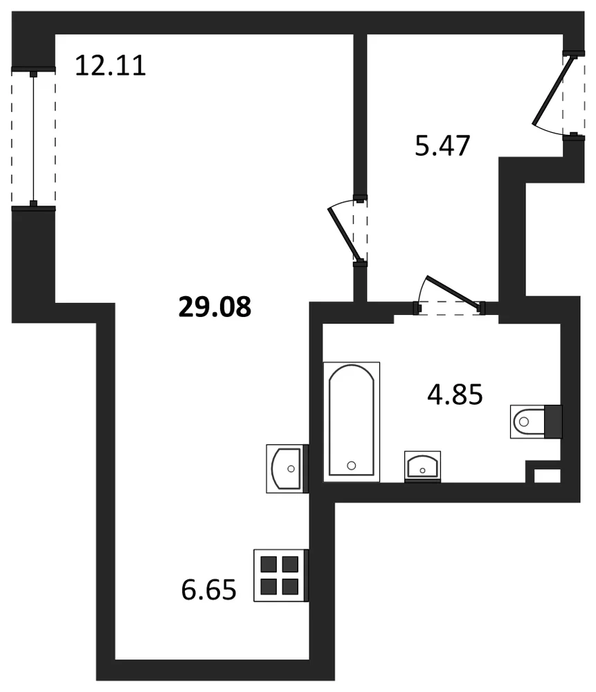 Планировка: Студия, 29,1 м²