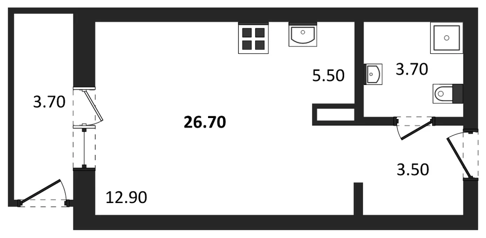 Планировка: Студия, 26,7 м²